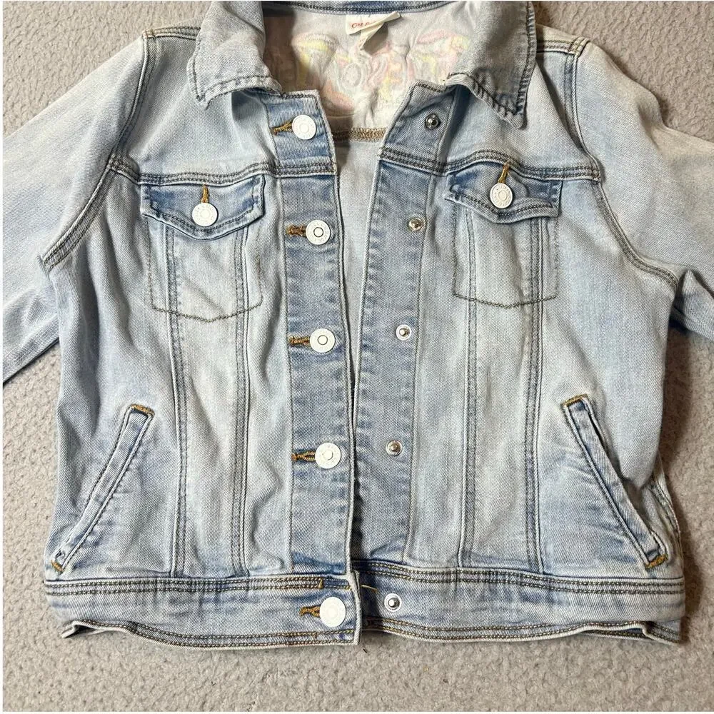 Cat & Jack Denim Jacket Girls L Blue Stretch Embroidered‎ Awesome Jean Jacket